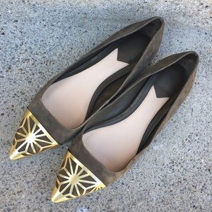 B Brian Atwood Shini Olive Suede Flats